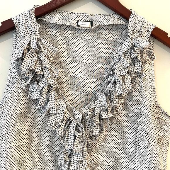 J.Crew Factory Silk Blouse Sleeveless Ruffle V Neck Office Date Black White 8 - Picture 2 of 11